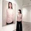 Camiseta de Manga Corta Estilo Coreano, Hombros Descubiertos, Falso Dos Piezas para Mujer, Nuevo Verano 2026, Pura Tentación, Ajustada a la Cintura, Top Básico