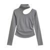 Camiseta de Terciopelo para Mujer Otoño e Invierno, Cuello Medio Alto, Hombros Descubiertos, Manga Larga 2024 Estilo Extranjero, Aspecto Adelgazante, Color Sólido, Top Básico
