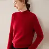 Suéter Feminino de Cashmere Gola Alta Meia Espesso Cor Sólida Simples Malha Solta Camada Base Suéter Cashmere Puro