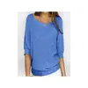Nuevo de Primavera Estilo Europeo y Americano Transfronterizo Color Sólido Cuello Redondo Tejido Ropa de Trabajo para Mujer Elegante Top de Manga Tres Cuartos Camisa para Aire Acondicionado