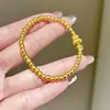 Pulsera de Cuentas de Transferencia de Calabaza Pequeña Dorada Cepillada Estilo Mismo Tienda de Oro para Mujer, Nuevo Estilo Chino Tendencia Nacional con Anillo Corredizo de Pedrería