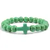 Pulsera de Turquesa Negra Transfronteriza, Pulsera de Cruz, Pulsera de Piedra Volcánica Mate, Pulsera Elástica de Yoga en Stock