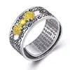 Anillo Retro para Hombre Mantra de Seis Sílabas Patrón de Nube Auspiciosa Anillo Pixiu Anillo Corazón Sutra Abierto de Plata Tailandesa Personalizado para Hombre y Mujer