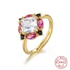 Anel de Noivado de Prata Esterlina S925 Luxuoso em Formato de Ovo com Pedra Preciosa Anel Geométrico Quadrado de Diamante Ajustável Europeu e Americano Francês