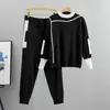 Amazon Comercio Exterior Estilo Coreano Tallas Grandes Moda Elegante Conjunto para Mujer, Nuevo Otoño e Invierno Casual Deportivo Tejido de Punto Dos Piezas Conjunto de Moda