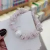 Anillo de salchicha floral de tela con perlas, anillo para el pelo de niña, cuerda para la cabeza de color caramelo, goma elástica con cabeza de bola, cubierta de cuero, accesorios para el pelo dulces