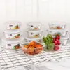Venta al por mayor de fábrica Caja de almuerzo de vidrio de borosilicato alto tazón de almuerzo para microondas y horno con tapa caja hermética de vidrio para trabajador de oficina caja de conservación fresca juego