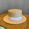 Sombrero de Paja de Trigo Natural Sombrero Protector Solar para Mujer Playa Copa Plana Verano Estilo Coreano Combinable Estilo Japonés Tejido Sombrero de Pescador