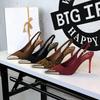 373-32 Zapatos de metal puntiagudos de tacón alto estilo europeo y americano con tacones finos, tacones superaltos, boca escotada, tira trasera vacía, zapatos de banquete para mujer