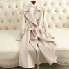 Nuevo abrigo de lana de otoño e invierno para mujer, de longitud media, por encima de la rodilla, corte entallado, abrigo de lana con cinturón, prenda exterior de lana de alta gama para mujer