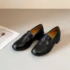 Versión de Piel de Vaca~Mocasines de Piel Genuina Súper Suaves para Mujer, Estilo Británico Retro para Primavera y Otoño, Zapatos Pequeños de Cuero, Zapatos Negros Planos para Trabajar