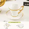 Conjunto de Xícara e Pires de Cerâmica Gravada Pintada a Ouro Estilo Europeu Retrô, Xícara de Café com Leite Estilo Europeu, Conjunto de Xícaras para Chá da Tarde em Casa