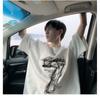 Marca de Moda Urbana Americana Retrô Cool Camiseta de Manga Curta Verão Masculina Versátil Estampada Casal Camiseta de Manga Curta Tendência