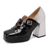 Novos sapatos Mary Jane com fivela de cinto combinando cor, bico quadrado, sola grossa, salto alto, tamanhos 33-43, sapatos de comércio exterior plus size