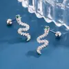Nuevos Pendientes de Serpiente con Cierre de Rosca, Pendientes para Hélice Auricular, Pendientes de Diseño Nicho, Diamante Verde, Joyería de Lujo Ligero de Alta Gama para Mujer