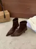 Botines altos de tacón de aguja con punta fina, ajustados y cortos, 2026 otoño, elegantes, con hebilla cuadrada, patchwork de gamuza, botas para mujer