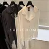 Pijama de Algodón para Mujer Primavera y Otoño Lujo Gama Alta Encaje Empalmado Solapa Conjunto de Dos Piezas Marca Reconocida Cárdigan Suave Ropa de Casa