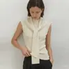 Conjunto de Dos Piezas de Punto de Lana de Alta Calidad sin Mangas con Cuello Medio Alto y Chal para Mujer Ropa de Trabajo de Verano Chaleco de Moda Ajustado