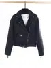 Otoño 2024 Nuevo Chaqueta Abrigo Biker de Cuero Corta para Mujer Ajustada con Solapa Patrón Piel PU