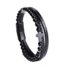 Pulsera tejida con cuentas de piedra natural de alta venta en Amazon transfronterizo, pulsera multicapa de piedra Ojo de Tigre, pulsera de cuero con cruz