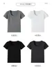 K3328 Camiseta de Verano Estilo Nuevo Chica Atractiva Cuello en U para Mujer, Color Sólido, Corte Ajustado, Camiseta Básica Adelgazante, Top de Manga Corta