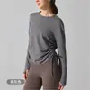 Blusas Esportivas Transfronteiriças para Mulheres com Cordões, Emagrecedoras, Respiráveis, Secagem Rápida, Camisetas Fitness, Roupas de Corrida Yoga, Peças Casuais de Manga Longa para Cobrir