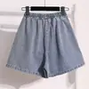 Tiro Real de Shorts de Mezclilla para Mujer para Verano, Tallas Grandes, Estilo Delgado con Cordón, Corte Holgado para Caderas Anchas, Línea A, Dobladillo Enrollado, Hot Pants de Pierna Ancha, Modernos