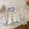 Pijama de Otoño e Invierno para Niños Conjunto de Ropa de Casa de Lana y Seda Conjunto de Dos Piezas con Cardigan de Solapa para Niños Mayores