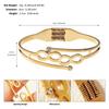 Pulsera de Resorte de Acero de Titanio Nueva de Moda Diario Combinable Lujo Ligero Pulsera Sin Color Trébol de Cuatro Hojas Dorado Pulsera Abierta para Mujer