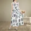 Nuevo vestido largo sin mangas de estilo resort costero con fruncido en la cintura para mujer, talla grande, adelgazante, para mujeres de talla grande, vestido largo con tiras para la playa