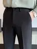 Pantalones Trendy de Hombre para Primavera Estilo Coreano Ajustados Rectos Casuales Tallas Grandes de Negocios Pantalones Largos de Nueve Puntos Pantalones de Traje Estilo Británico