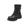 Botas femininas estilo Martin de sola grossa marrom, novo estilo outono e inverno 2026, botas de algodão forradas com fleece, botas curtas de salto empilhado estilo britânico