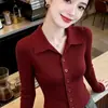 Cárdigan de punto de manga larga a la moda con cuello tipo polo estilo coreano para mujer, nueva colección otoño/invierno 2026, top entallador con botones