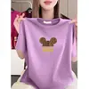 Camiseta Estampada de Moda de Manga Corta para Mujer, Cuello Redondo, Corte Holgado, Adelgazante, Versátil, Rejuvenecedora, Top Casual, Estilo Mamá