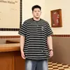 Blusas de Verão Plus Size, Gola Redonda, Camisetas Bordadas Listradas de Manga Curta, Camisas Casuais Largas Masculinas Estilo Americano de Meia-Manga