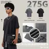 Camiseta de Manga Corta para Hombre Verano Borde Enrollado Lavada Desgastada Deshilachada Corte Irregular Bolsillo Angulado Estilo Europeo y Americano Holgada 275g Tendencia