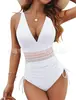 Aliexpress Amazon Popular Transfronterizo Europeo y Americano Multicolores Cuello en V Cubre Piel Tiras Plisadas Aspecto Adelgazante Traje de Baño de Una Pieza para Mujer