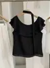 Camisa Sem Manga Lisa com Babados de Camada Dupla Kekezoon para Mulheres, Estilo Suave de Verão com Top de Fita 7532