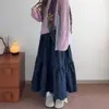Falda de pastel azul marino estilo coreano para mujer, Nuevo modelo Primavera 2026, Talla petite, Cintura elástica, Falda floral casual línea A