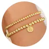 Popular Europeu e Americano Retrô Ajustável Letras Az Beaded Pulseira Aço Inoxidável Moda Personalizada Versátil Joia de Mão Feminina