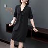 2022 nuevo estilo hermana gorda cubriendo carne reductora de edad estilo occidental vestido a rayas comercio exterior vestido color sólido talla grande ropa de verano para mujer