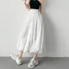 Foto Real de Falda Larga Floral Holgada Deportiva Casual Estilo Americano para Mujer, Estilo Callejero Gris Cintura Elástica Voluminosa de Longitud Media