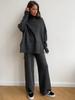 Suéter de cuello alto con diseño transfronterizo para mujer, traje de otoño e invierno, estilo europeo y americano, holgado, informal, con pantalones de punto gruesos y holgados.