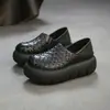 Jie Zou Otoño 2026 Nueva Llegada Piel de Vaca de Primera Capa Tejido a Mano Estilo Retro Zapatos Individuales Sin Cordones Suela Gruesa Zapatos para Mujer