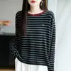 Otoño 2026 Nuevo Tejido de Lana Rayado Bloque de Color Cuello Redondo Prenda Base Superior Suéter Holgado Perezoso para Mujer