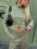 Exclusivo atacado transfronteiriço jaqueta curta estilo militar 2026 nova para mulheres com fivela de metal vintage e zíper