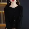 Suéter de Lana Listo para Usar de Una Línea Cárdigan de Punto para Mujer Suéter Adelgazante Abrigo Otoño e Invierno Base Cuello Redondo Manga Larga Top Holgado