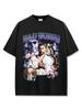Camiseta de Manga Curta Estilo Retro Americano Bad Bunny Estampada Lavada Algodão Pesado Gola Pequena Top