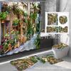 Amazon Popular Serie Paisaje Transfronterizo Impresión Digital Poliéster Impermeable y Resistente al Moho Cortina de Ducha Juego de Cuatro Piezas Fabricante