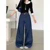 Colección de otoño 2026: jeans nuevos de talla grande, estilo retro azul oscuro, corte holgado, tiro alto y pierna ancha, pantalones largos hasta el suelo